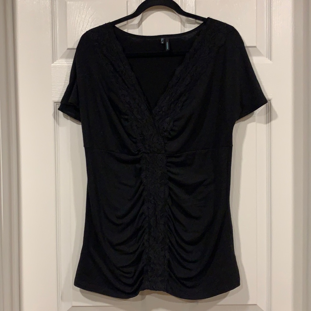 Maurices Lace Trim Ruched Front Vneck Tee XL